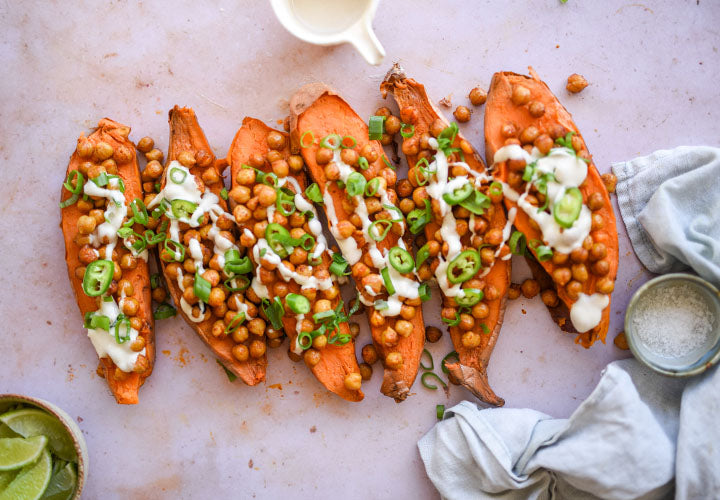Chick Peas & Sweet Potatoes With Miso-Tahini Sauce